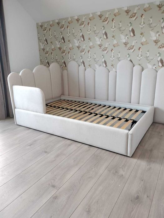 Łóżko narożne panelowe tapicerowane dziecięce 90x200