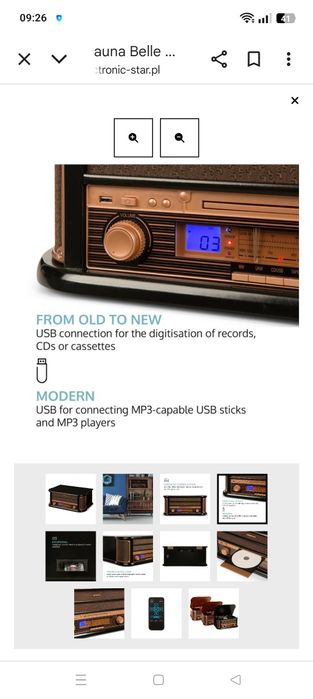 Mini wieża gramofon Auna Epoque 1908 Dab