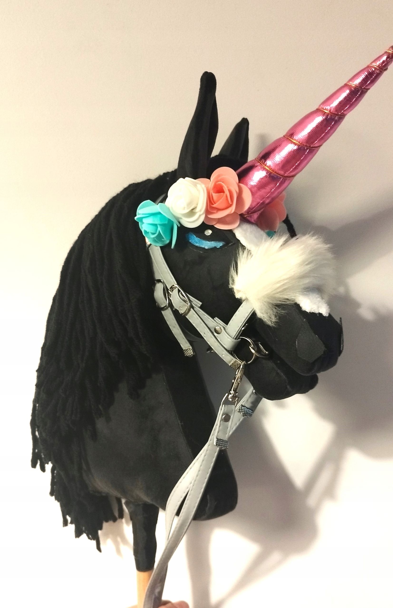 Ogłowie dla hobbyhorse unikat, naczółek jednorożec A4 szary