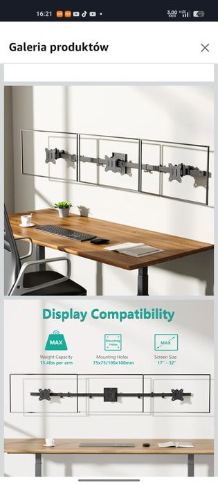 Uchwyt ścienny 3xmonitor WALI 17-32", max 7kg, VE