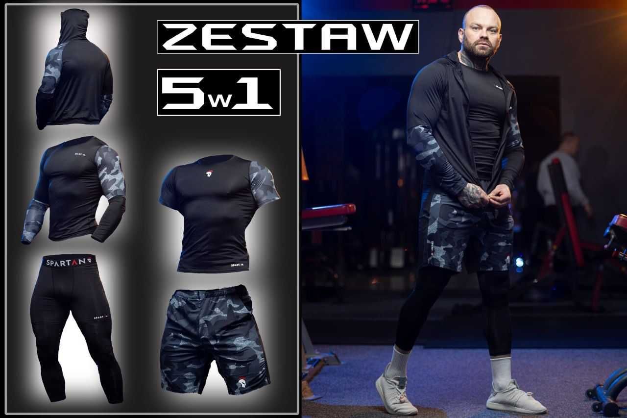 Komplet 5w1 Sportowej Odzieży Termoaktywnej Spartan Grey & Camo XXL