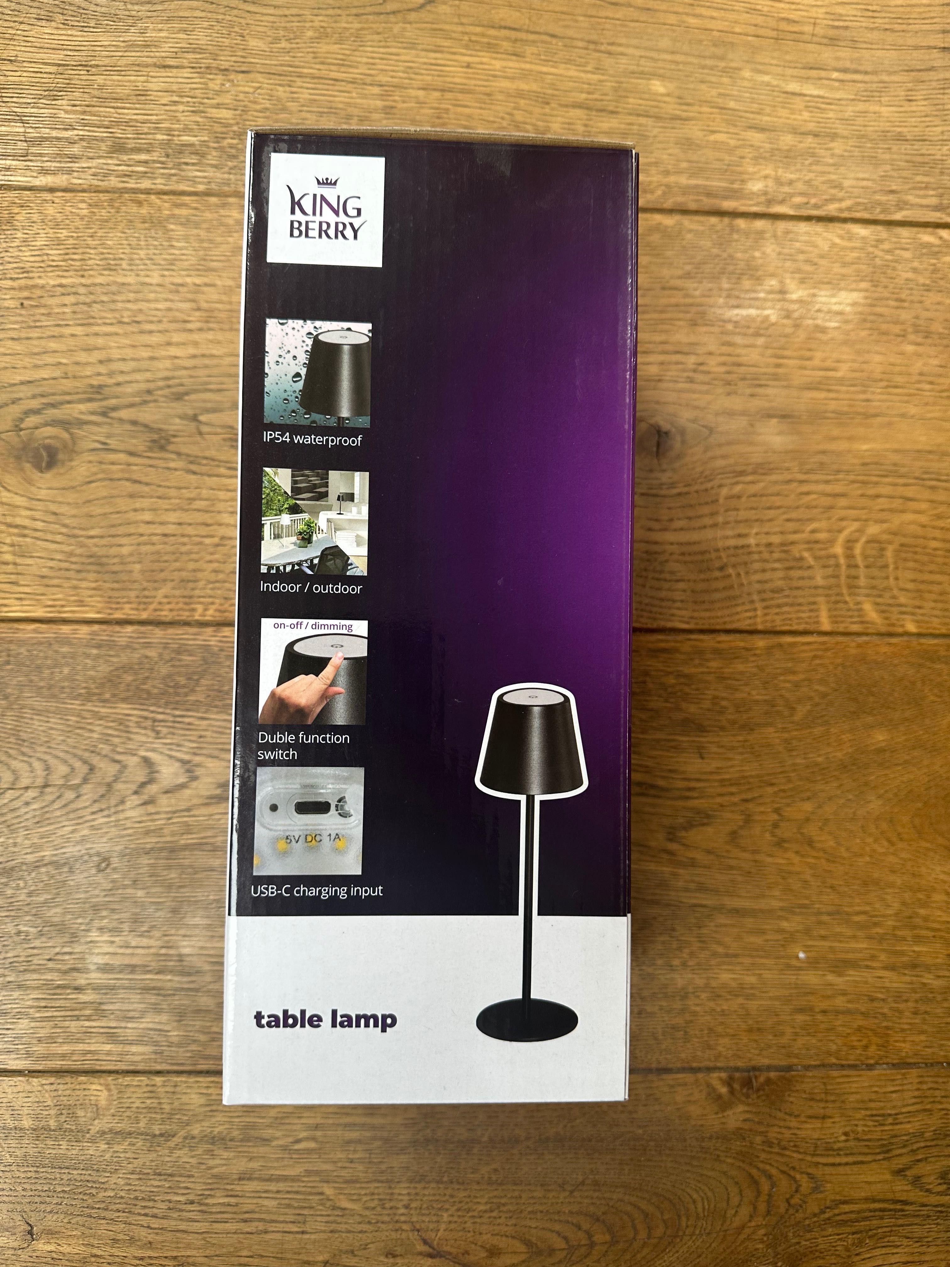 Lampa biurkowa LED Kingberry 1,2 W 165 lm IP54 ładowana USB-C Czarna