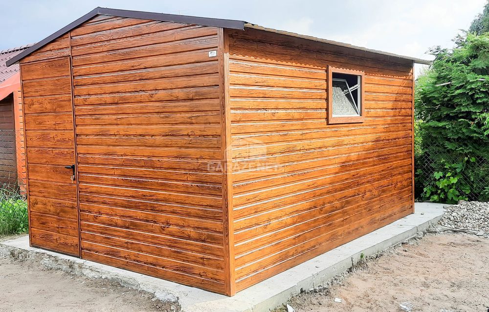 DOMEK OGRODOWY GARAŻ 3MX4M Dwuspad Drzwi Okno Drewnopodobny 3X4 GB258