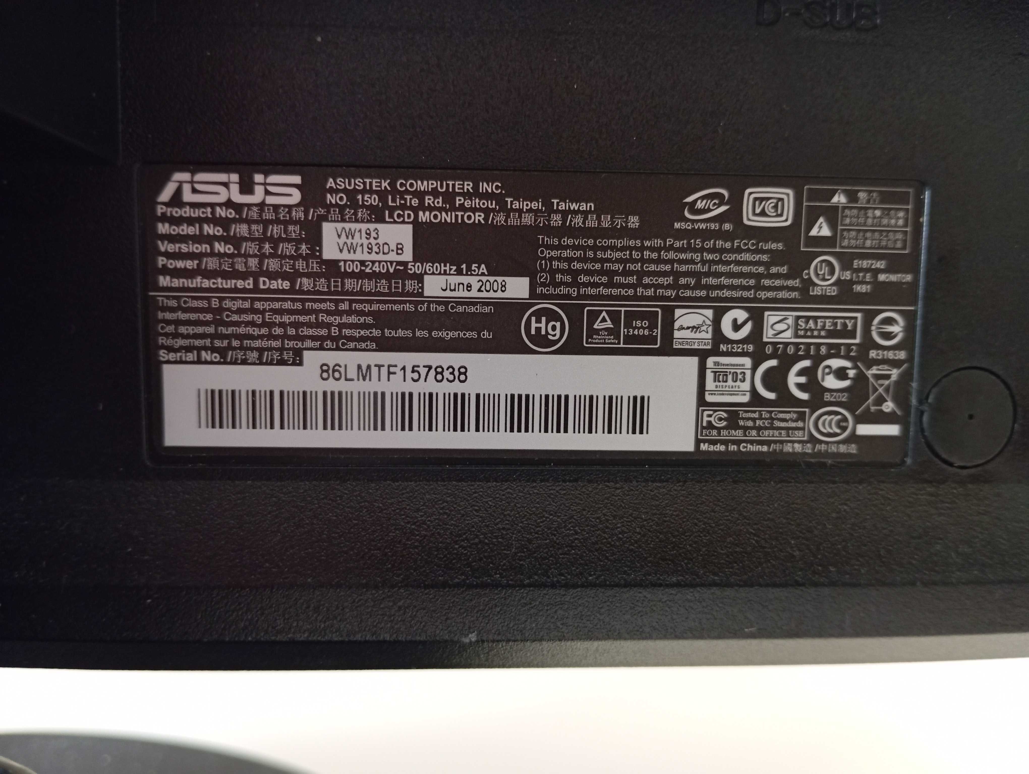 Monitor ASUS 19''