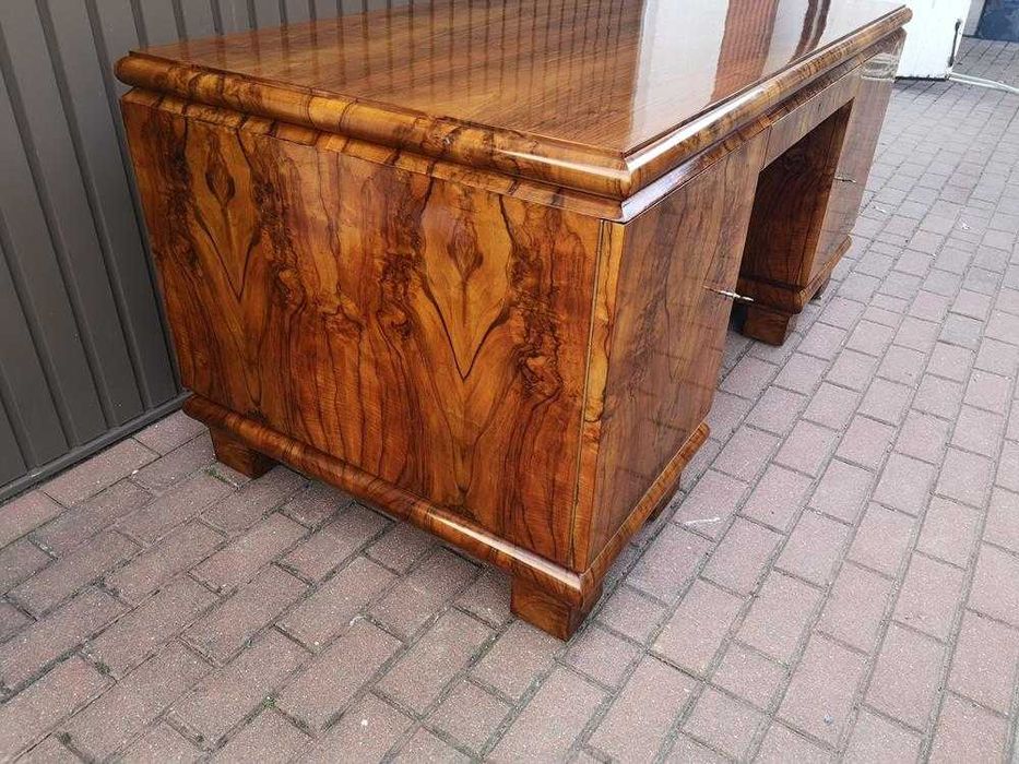 Biurko ART-DECO Orzech Politura Stare Antyk Dwustronne Po Renowacji .