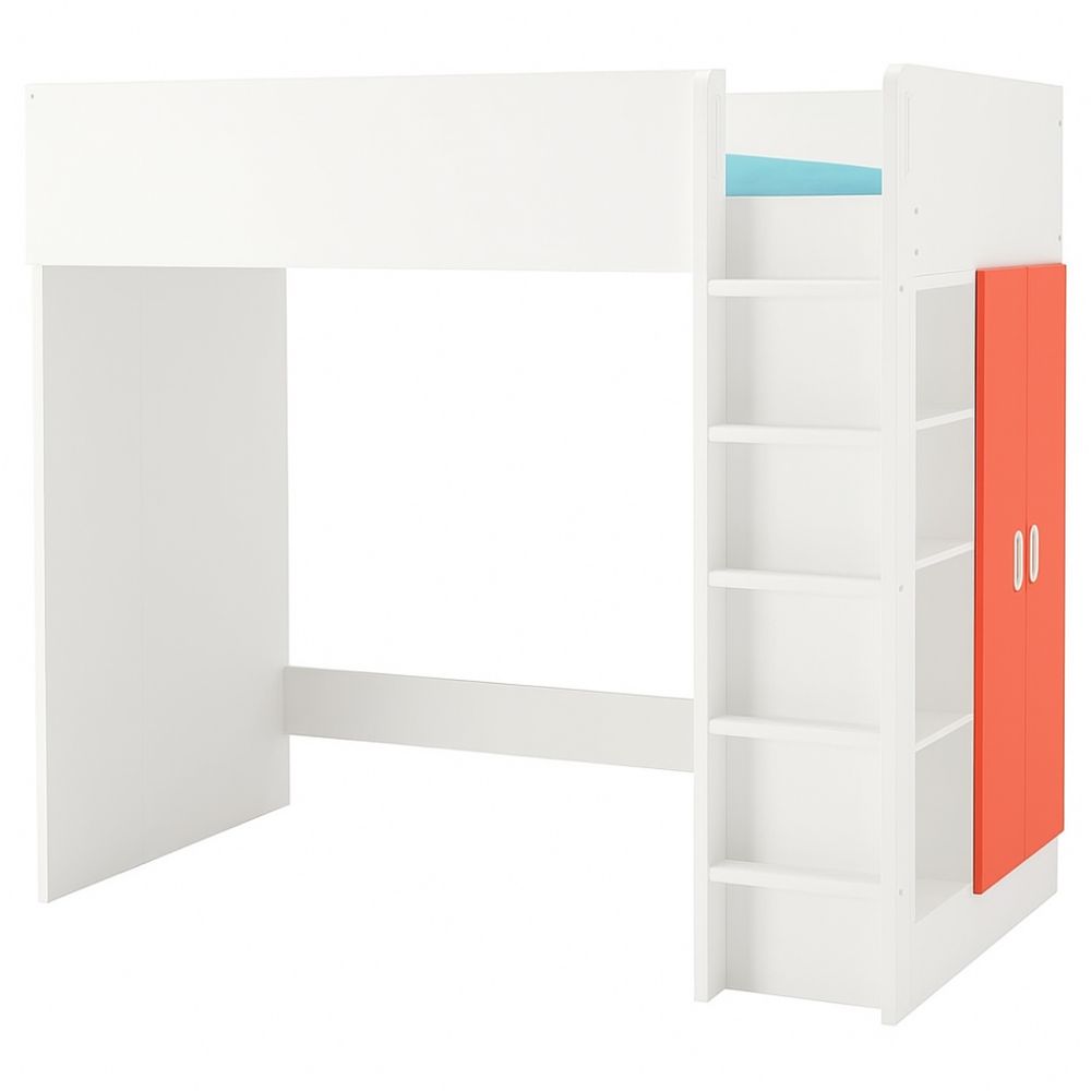 Cama beliche criança Ikea STUVA c/ detalhes em vermelho