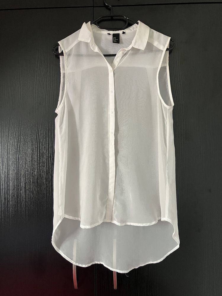Biała tunika koszulka bluzka, dłuższy tył, H&M, rozm. 36