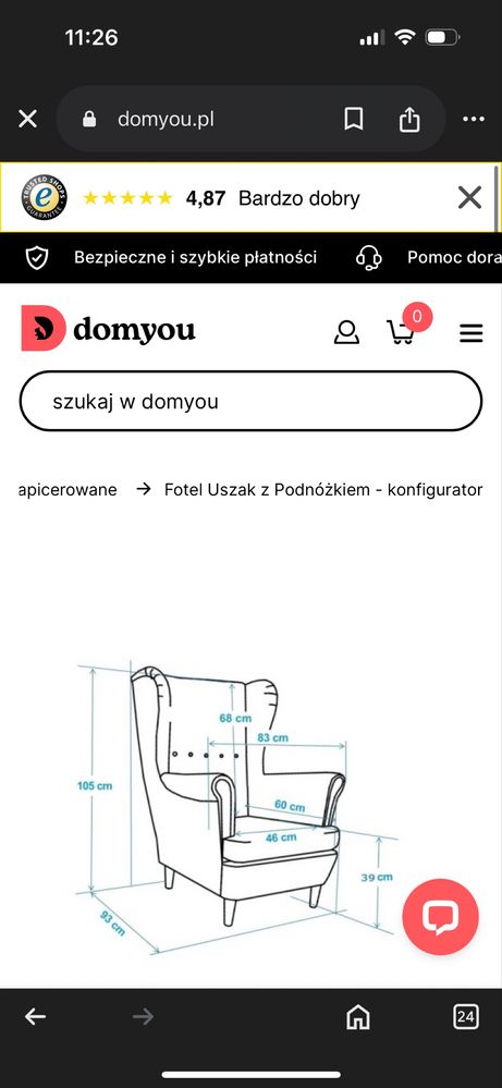 Fotel uszak szary