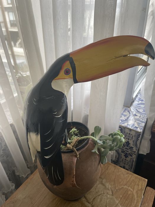 Tucano decorativo em madeira
