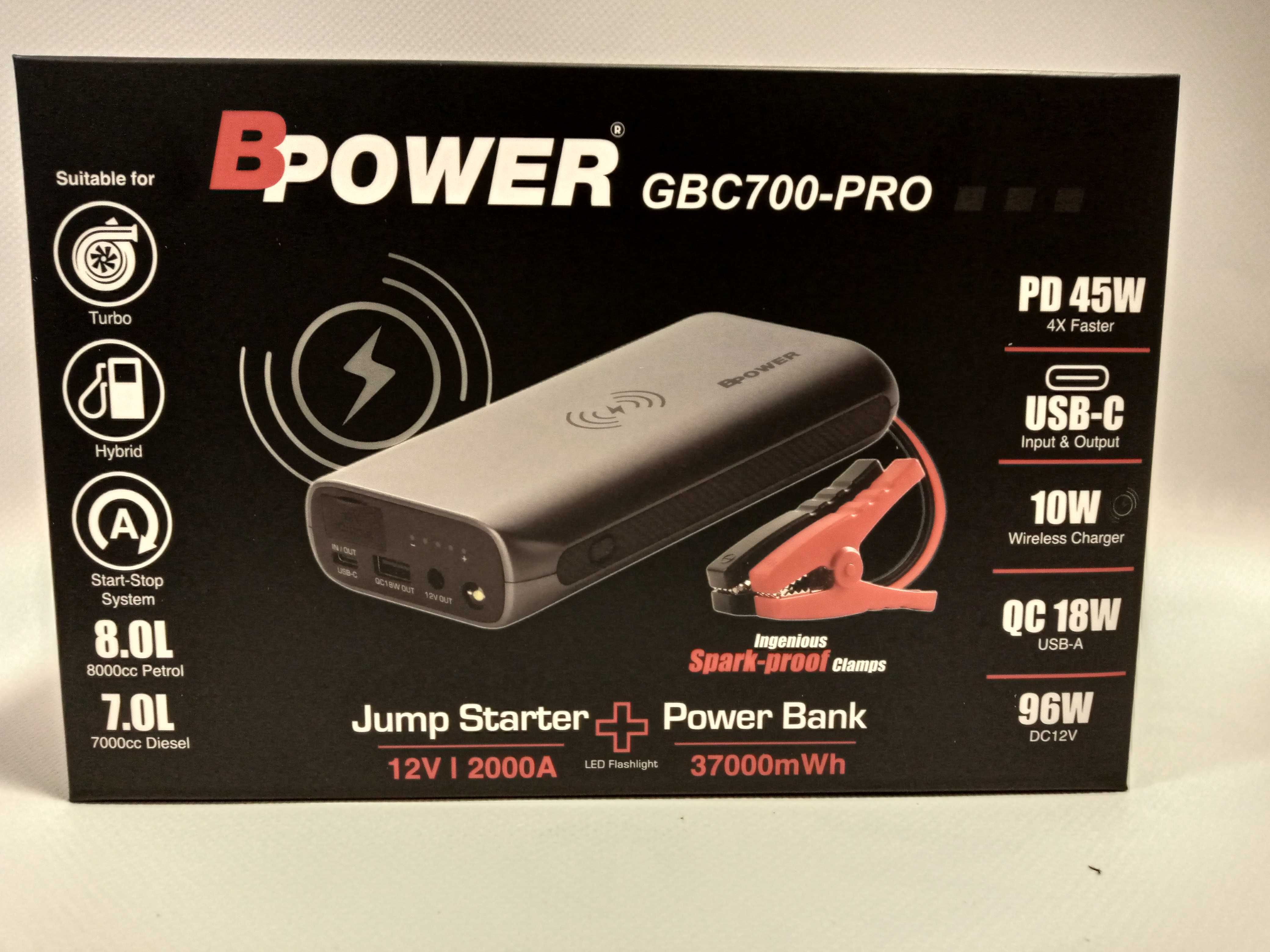 BPower GBC700-PRO 2000A  37000mWh power bank jump starter