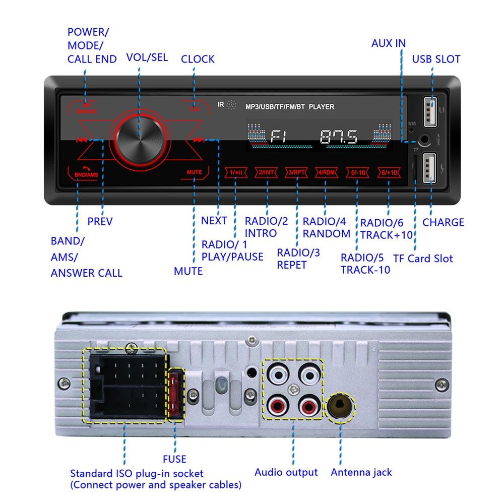 Rádio 1din 12v Bluetooth USB AUX-in FM NOVO