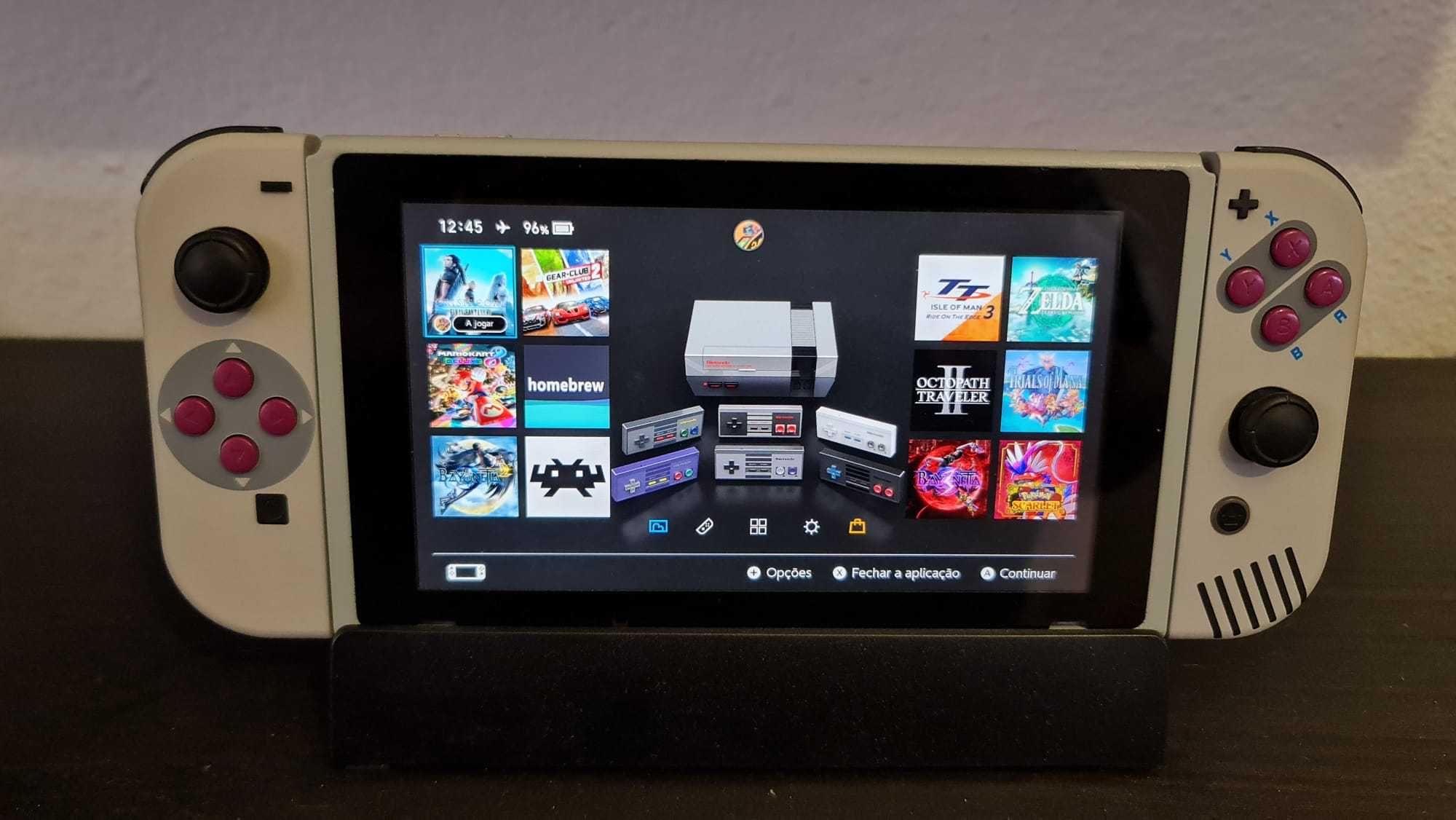 Nintendo Switch Desbloqueado Custom Chassi/Theme SNES 512GB