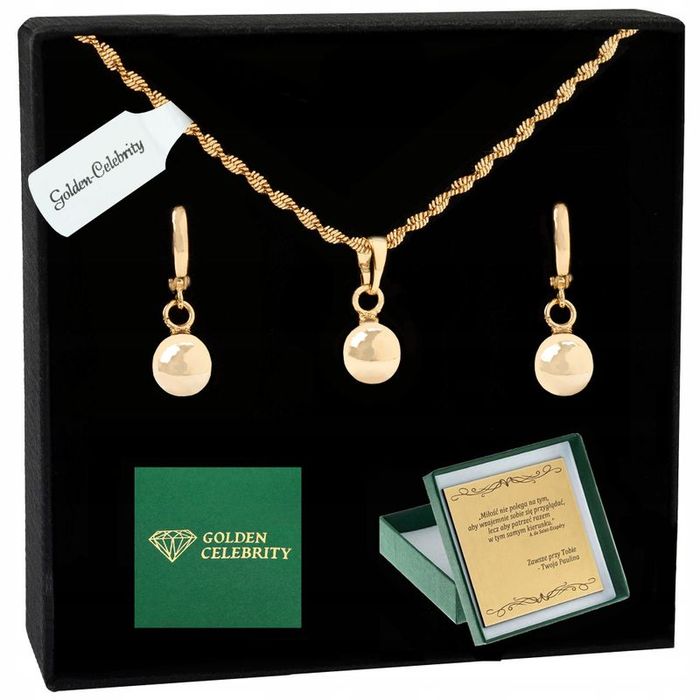 Pozłacany Łańcuszek Singapur Ze Stali Chirurgicznej + Kolczyki Kuleczk