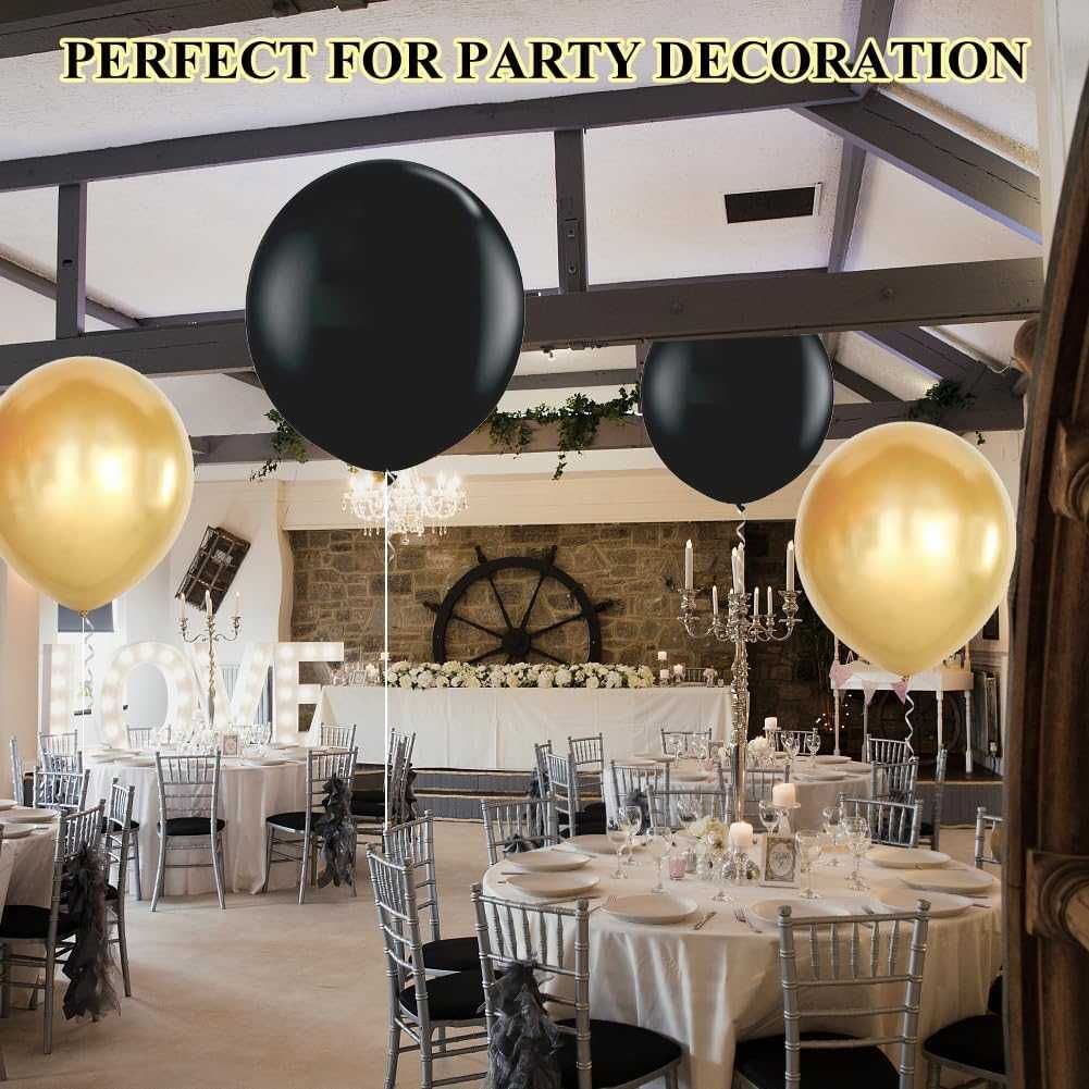 Bardzo Duże Balony Czarne + Złote 91 cm - 6 szt