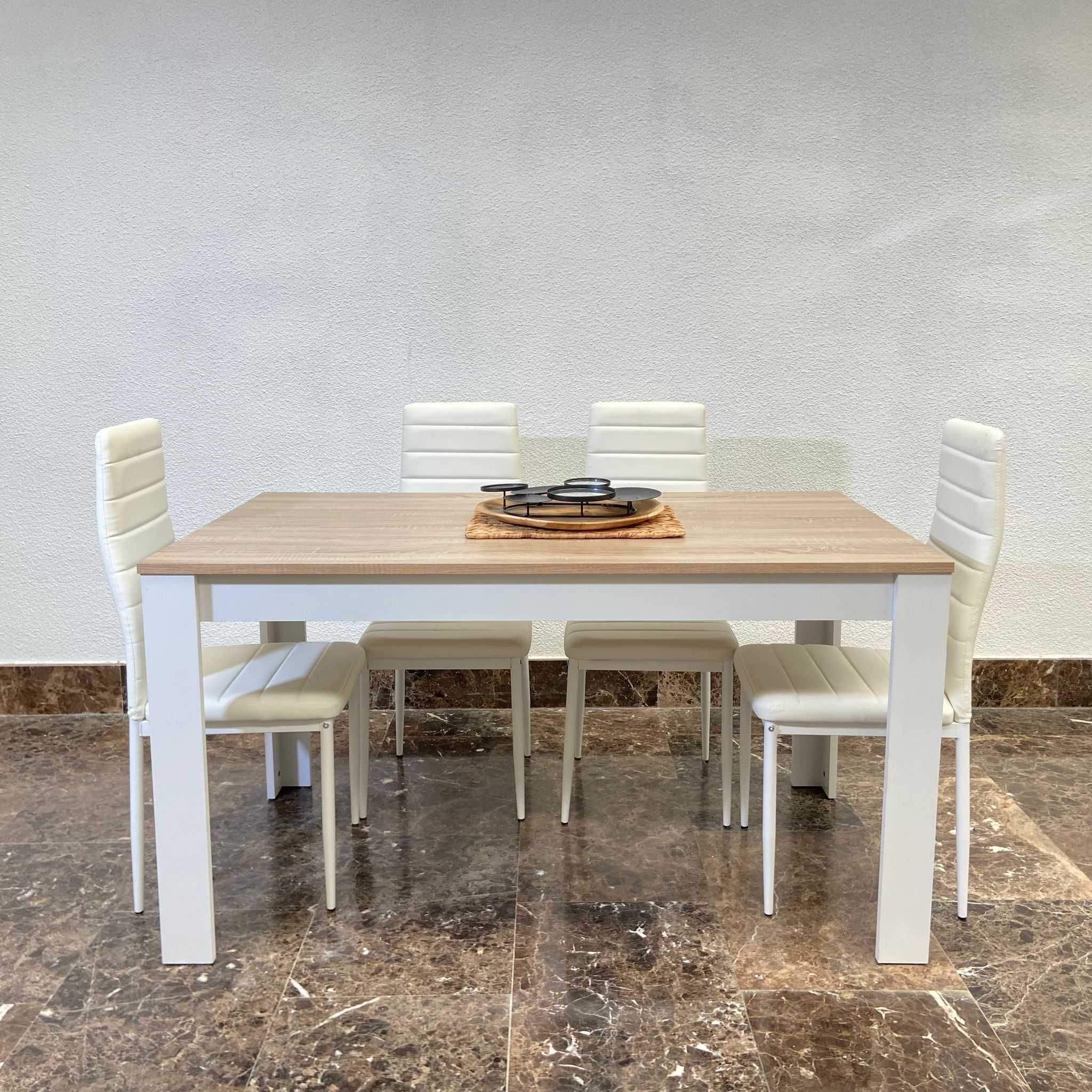 Mesa de Jantar com 4 cadeiras brancas + Envío GRATIS