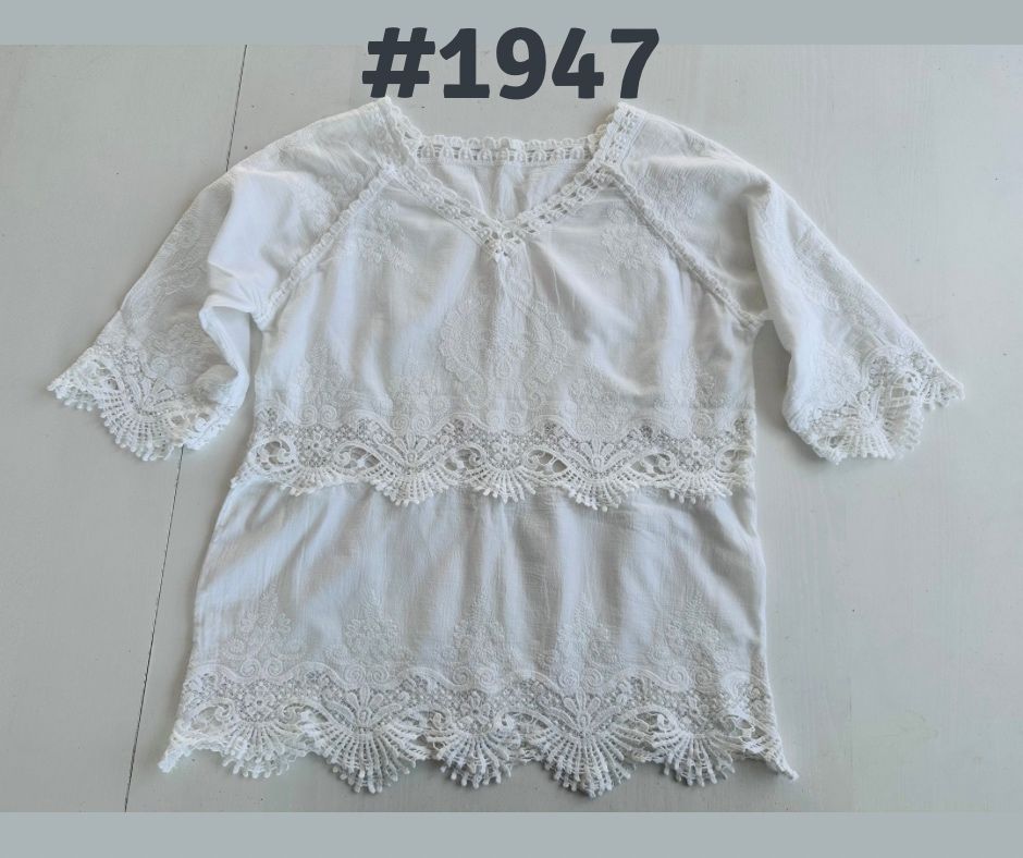 Bluzka biała z koronką L/40 styl romantyczny boho na lato #1947