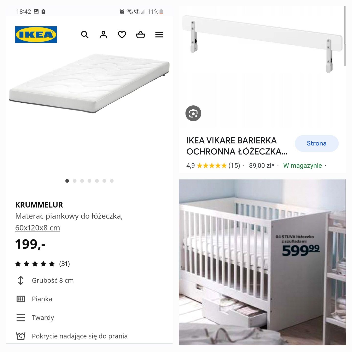 IKEA łóżeczko dla dziecka STUVA z materacem i barierką stan idealny