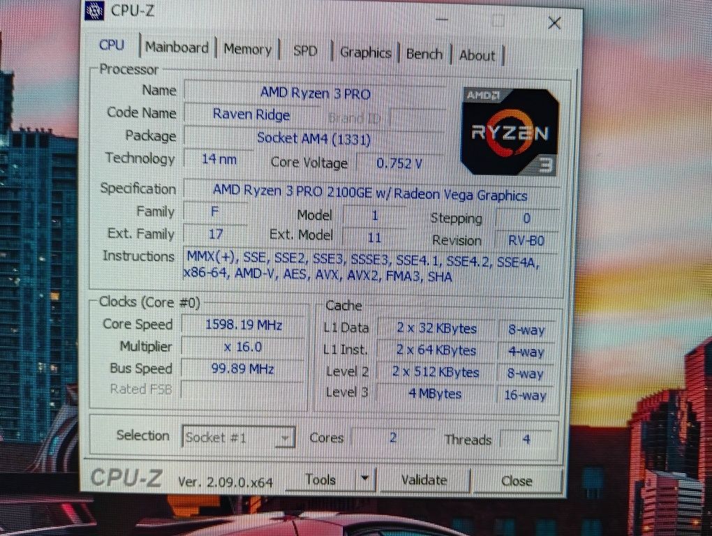 AMD Ryzen 3 PRO 2100GE со встроенной  Radeon Vega Graphics AM4