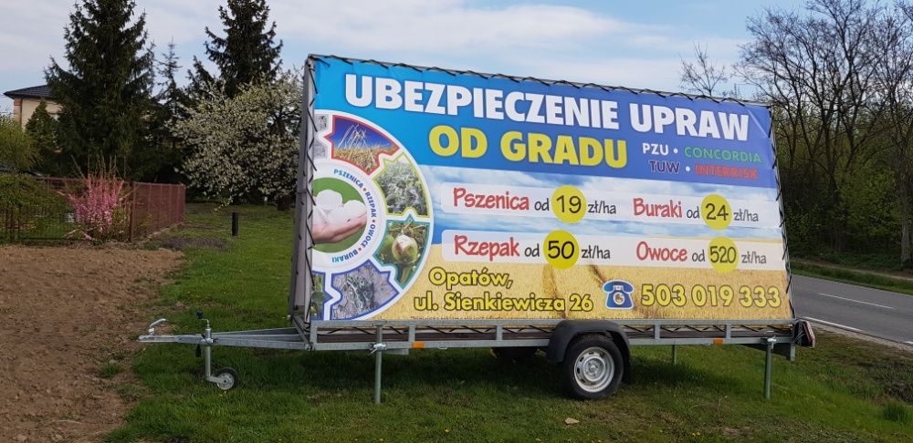 Wynajem przyczepa reklamowa. Możliwość ustawienia przy DK 79