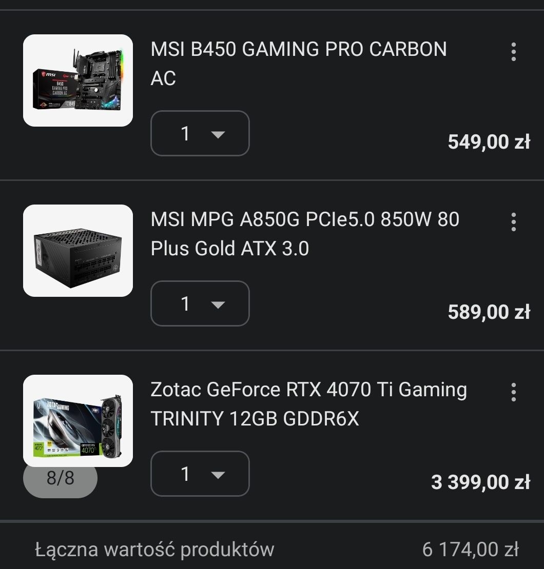 Komputer PC dane na zdjęciuach rtx 4070 ti