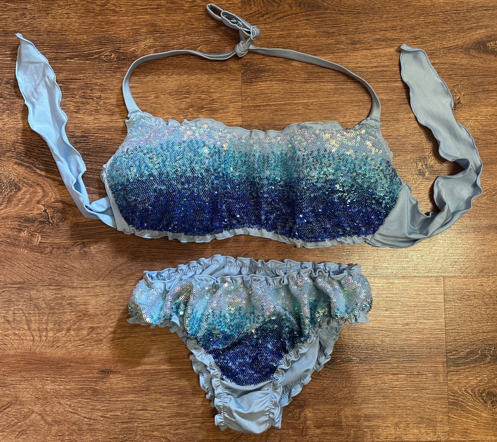Niebieskie błękitne bikini cekiny Syrena wiązany Calzedonia Cobey M C