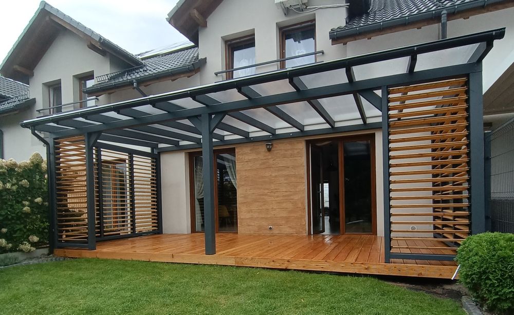 Drewniane zadaszenie tarasu, pergola, wiata, taras, poliwęglan!