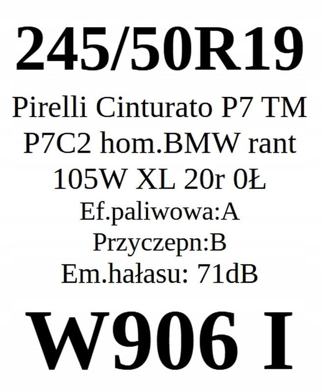 2x 245/50r19 Pirelli Cinturato P7/105w Jak Nowe A/B/71dB