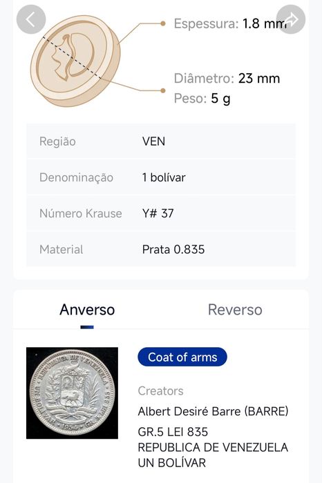 Duas Moedas antigas de Venezuela