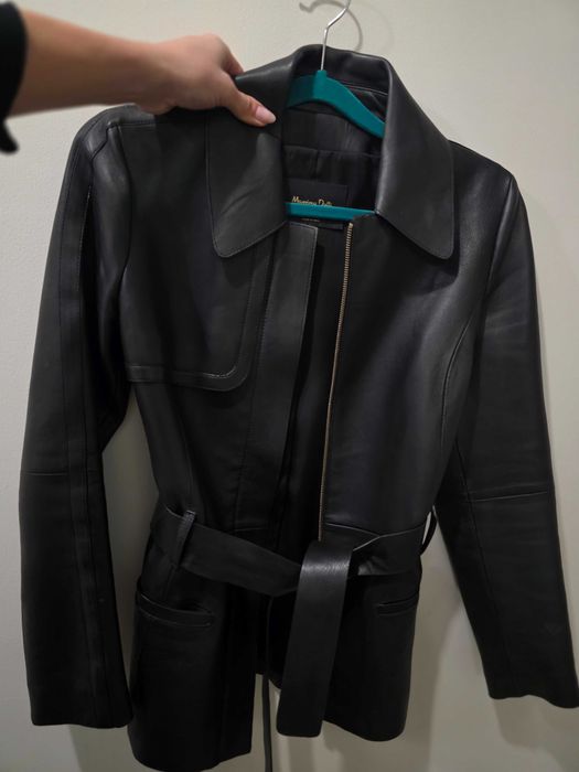 Шкіряна куртка Massimo Dutti жіноча чорна натуральна з поясом XS