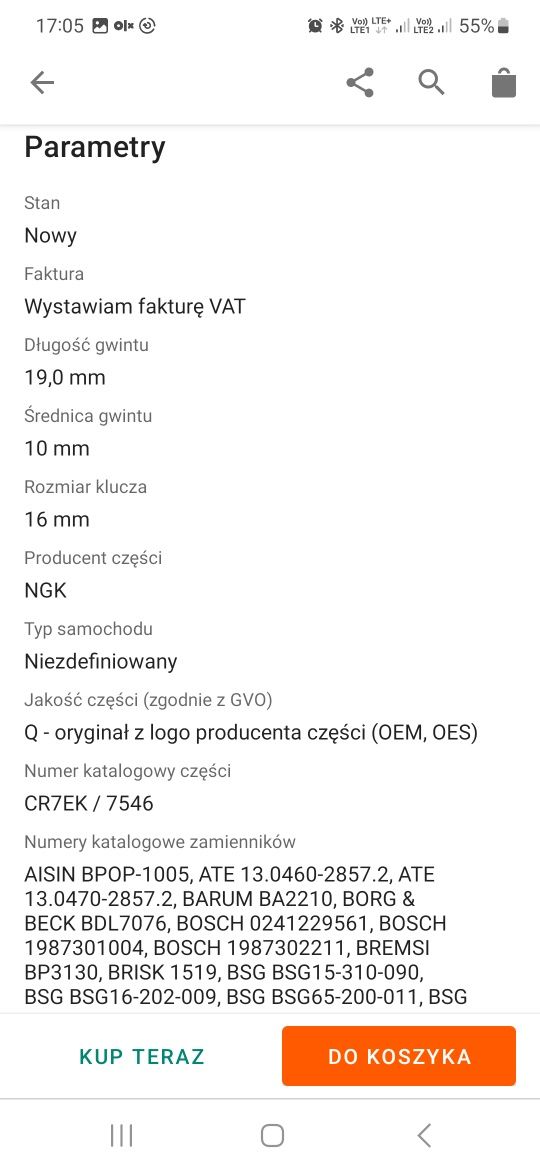 Świeca zapłonowa NGK CR7EK / 7546