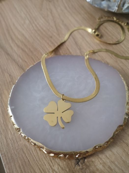 Nowy naszyjnik złoty damski czterolistna koniczyna gruby łańcuszek sta