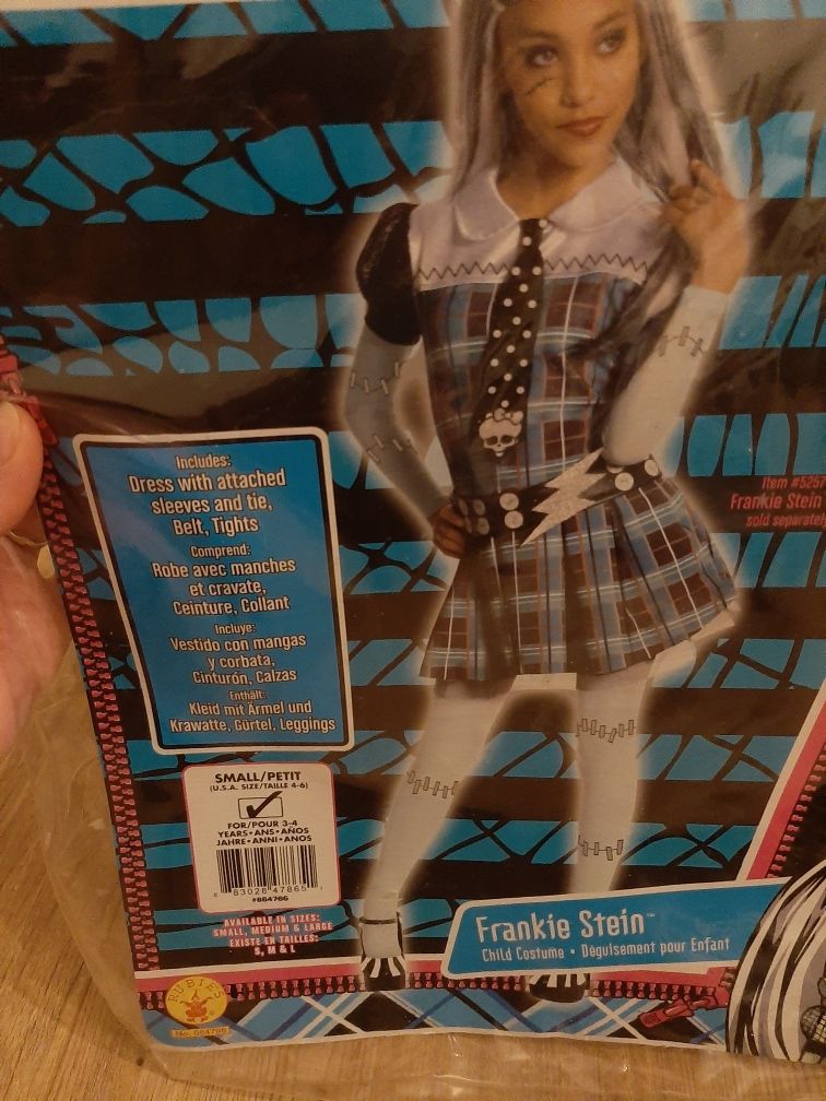 Strój Monster High kostium Franke Stein sukienka trup mroczna lalka 98