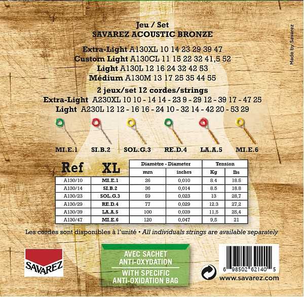 Savarez A130XL struny do gitary akustycznej 10-47 Acoustic Bronze