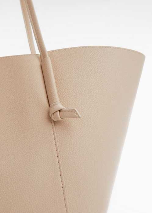 MANGO Torba torebka shopper z węzełkami pasku ecru biały magnes duża