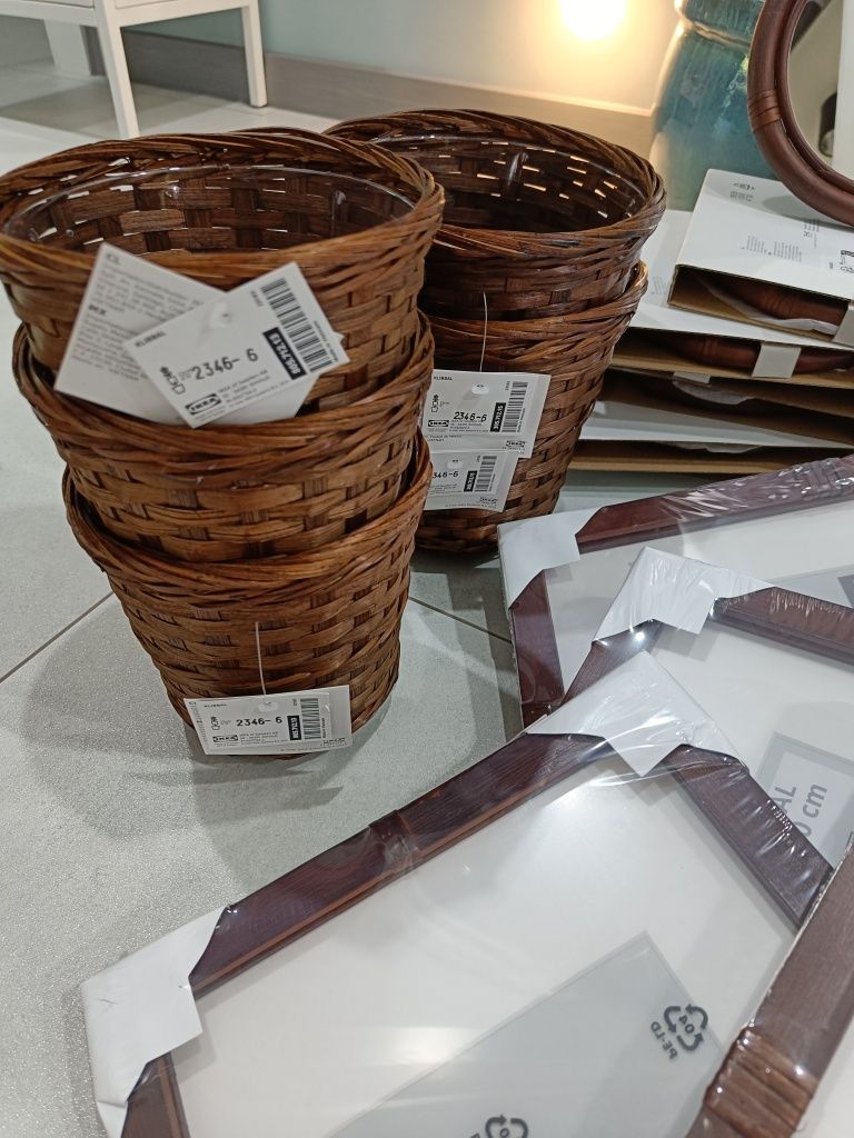 Rattan + akacja osłonki doniczek, lustra , ramki Ikea KLIBBAL