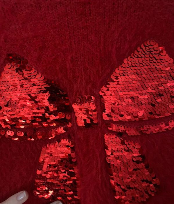 Sweter sweterek świąteczny kokarda kokardka 134 czerwony cool club