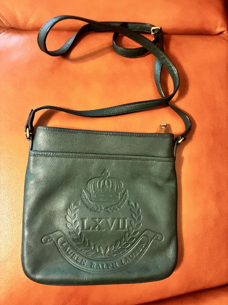 RALPH Lauren listonoszka skóra naturalna ciemna ziele