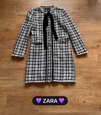 Płaszcz Zara kokarda elegancki kratka żakardowy XS bawełna glamour