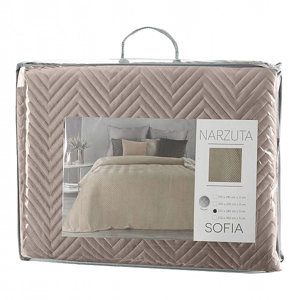 Narzuta Pikowana 170x210 na Łóżko Kanapę Welurowa Ozdobna Sofia Beżowa