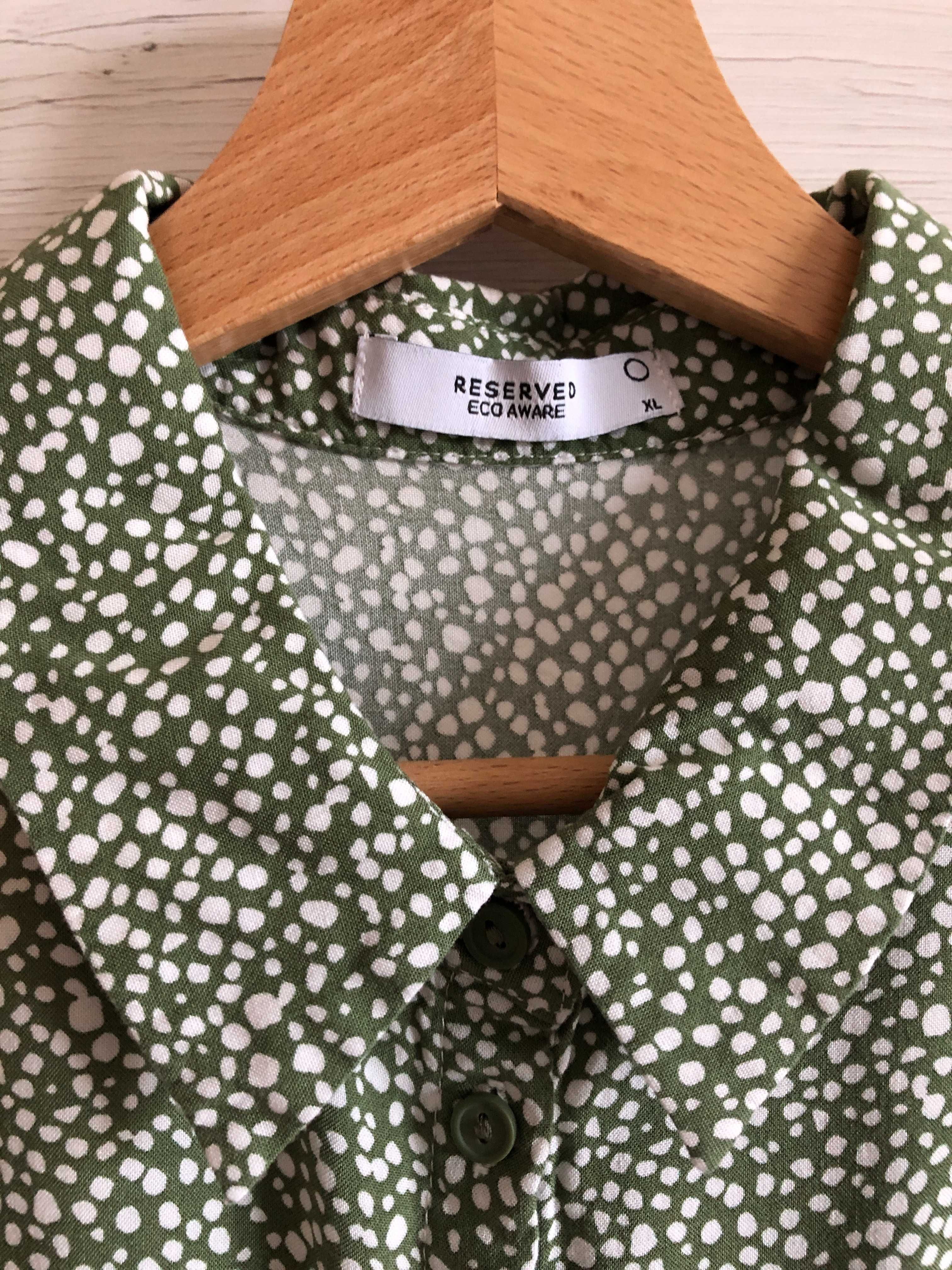 Bluzka zielona w białe kropki Reserved XL wiskoza