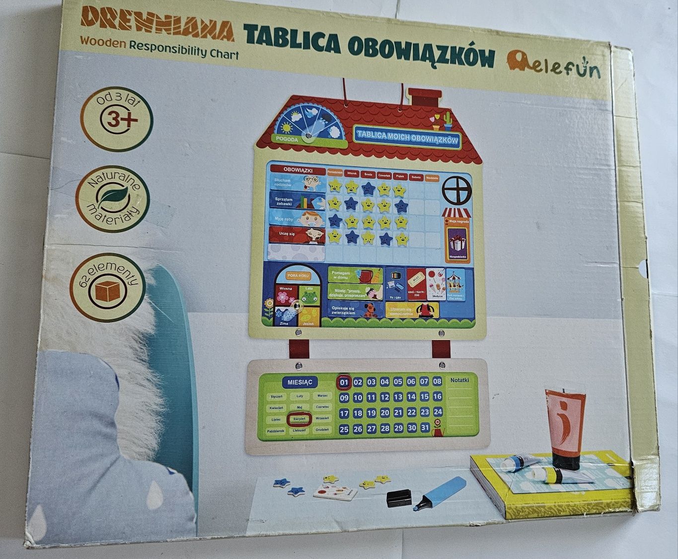 Elefun tablica obowiązków motywacyjna drewniana dla dzieci