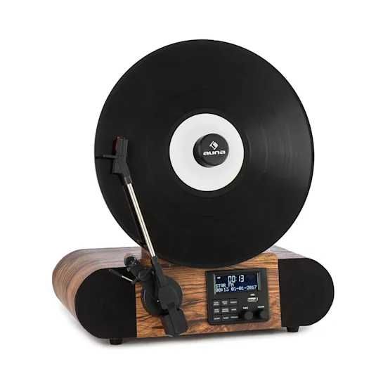 Verticalo SE DAB, gramofon retro, DAB+, tuner UKF, USB BT, AUX, drewno