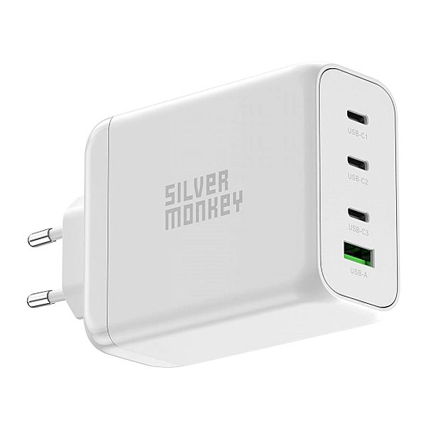 Ładowarka GaN Silver Monkey SMA154, 200W 3xUSB-C PD USB-A QC 3.0 - bia