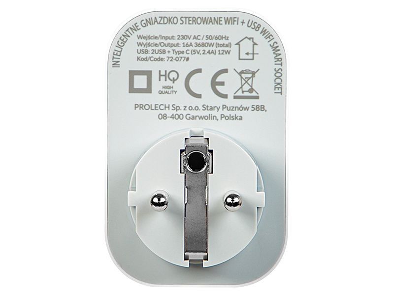 Inteligentne gniazdko sterowane WiFi TUYA USB + 2x USB-C 72-077#