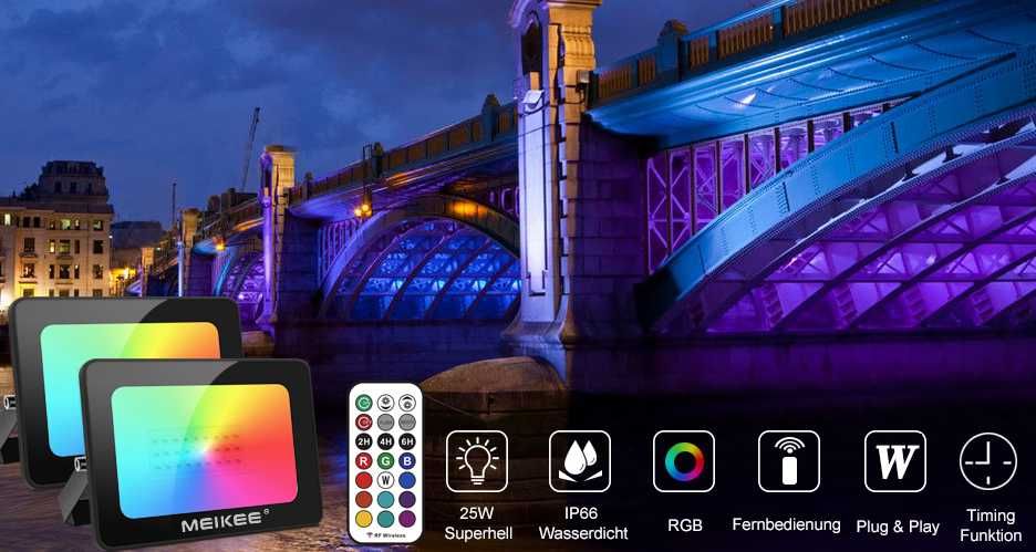 MEIKEE Reflektor RGB 25 W z pilotem zdalnego sterowania 2 szt.