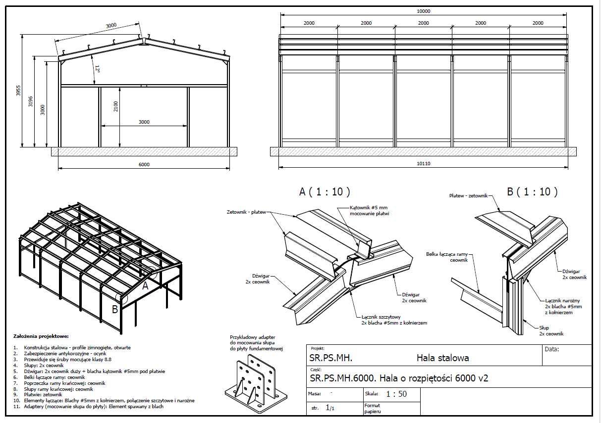 Projekt garaż, hala, magazyn szybka produkcja - montaż 6x9x3 ,  54m2