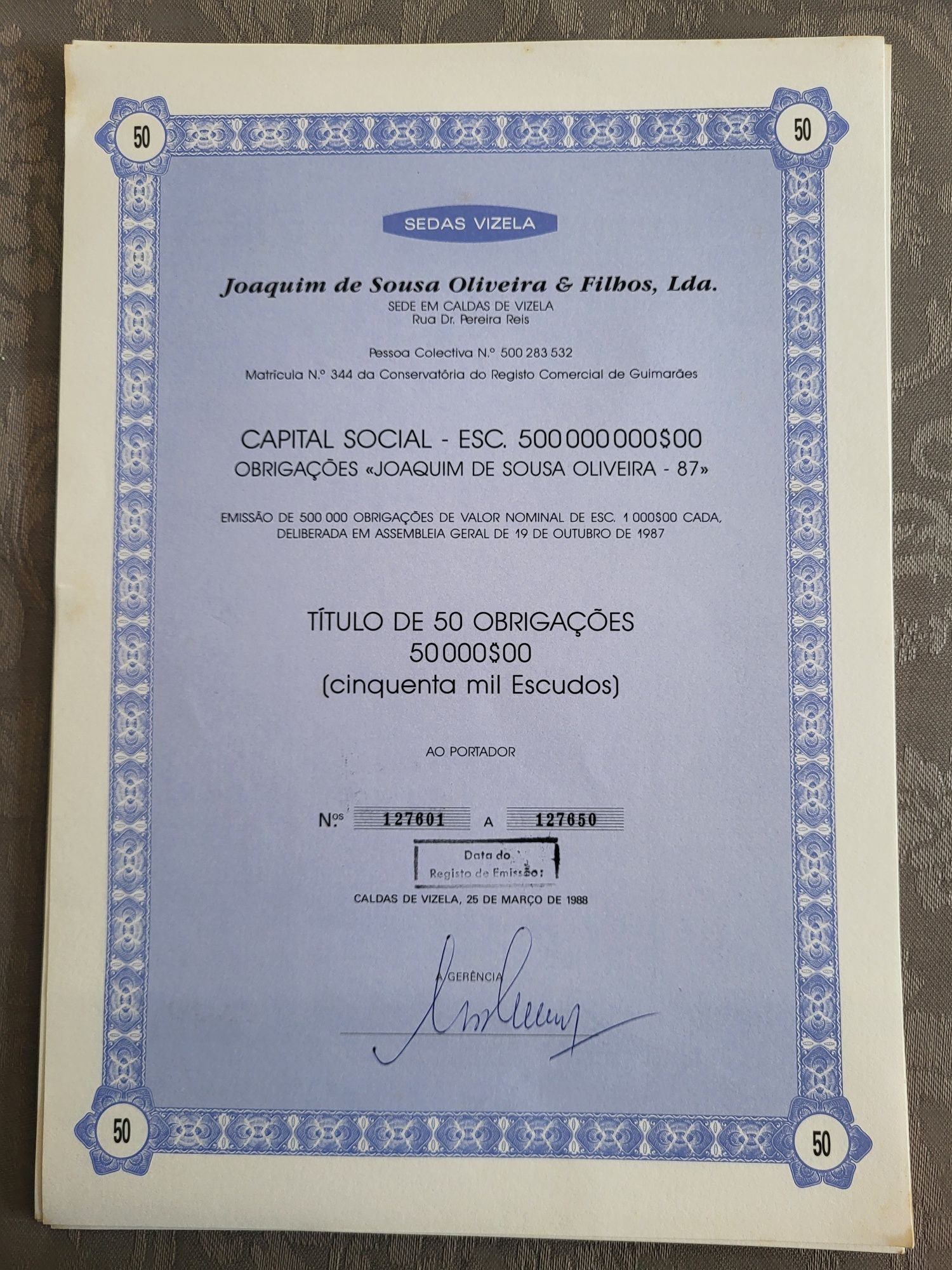 Sedas Vizela obrigações/ ações