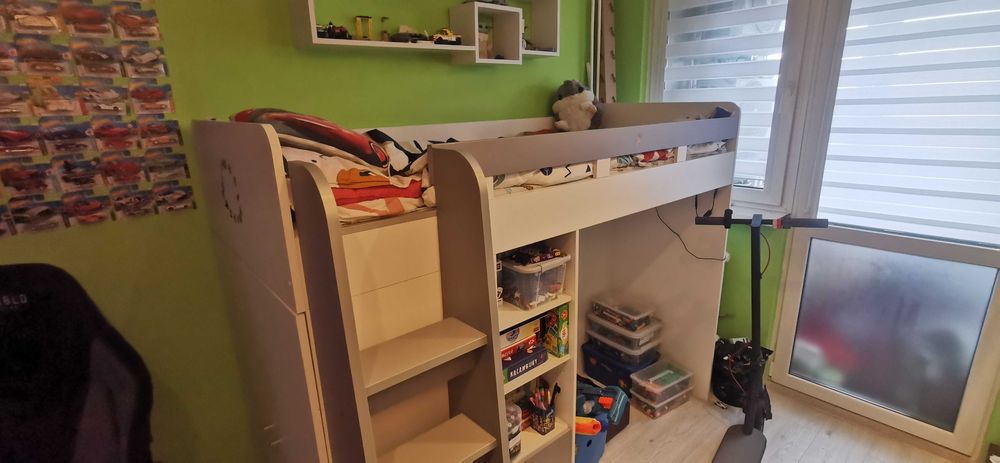 Łóżko piętrowe antresola biało szare Combi