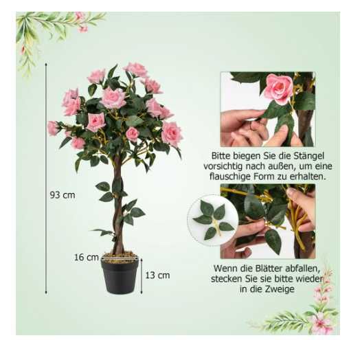 Róża na pniu sztuczny ozdobny kwiat sztuczne drzewko kwiatowe 93cm