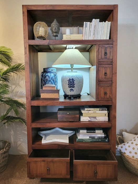 estante, livreiro, armario, bambu, oriental, rustico